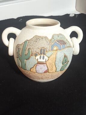 Vtg Mexico Vase CERAMICA GARDIEL 24K Gold Trim With Rings